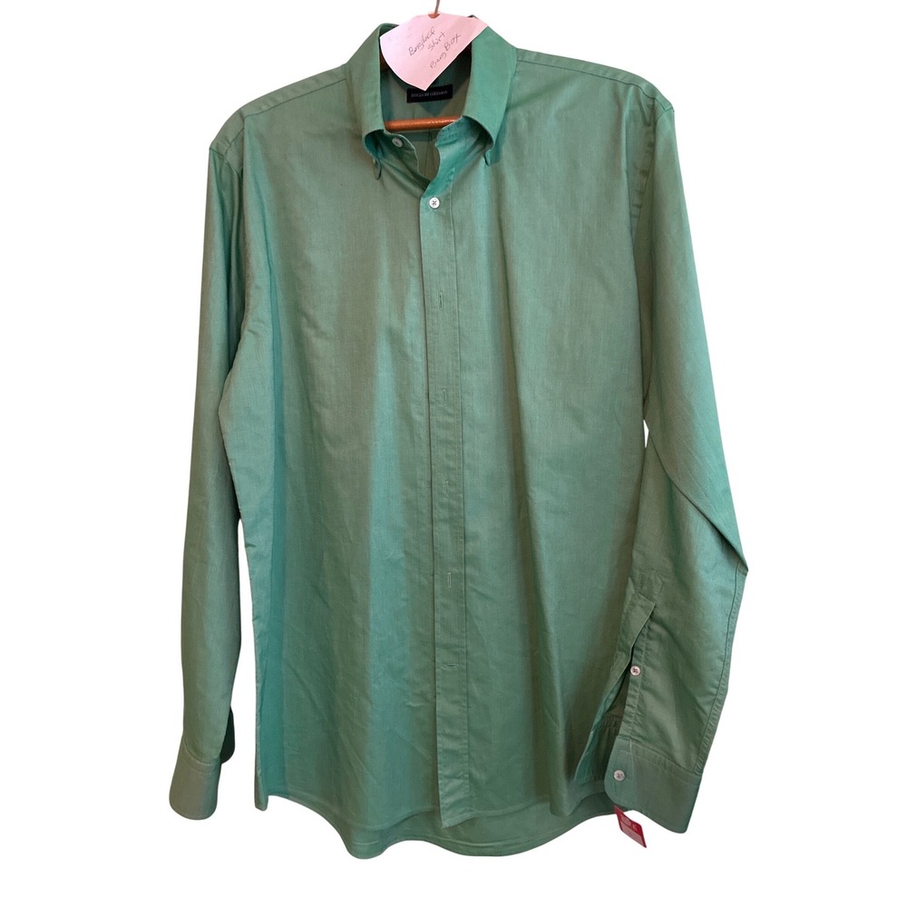 Bergdorf Goodman Men L button down cotton long‎ sleeve shirt Made in Italy green